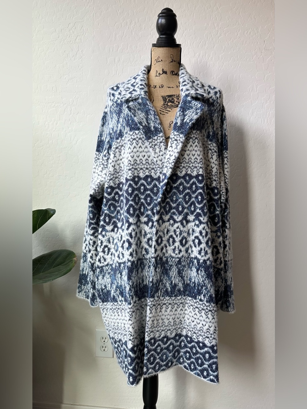 NWT Liverpool Navy Shibori Mix Texture Long Open Front Sweater Coat Size 3X